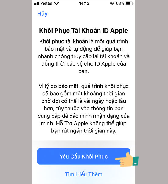 chon khoi phuc id apple